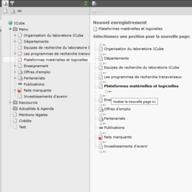 L'arborescence apparaît dans la colonne de droite, glisser la nouvelle page à l'emplacement souhaité