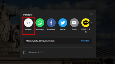 Clic sur le bouton "Intégrer" sur Youtube